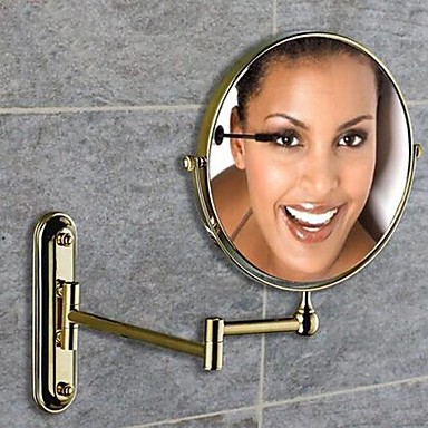 360 Degree Rotating 2X Magnifying Ti-PVD Plating Finished 8-inch Solid Brass Wall Mount Cosmetic Mirror
